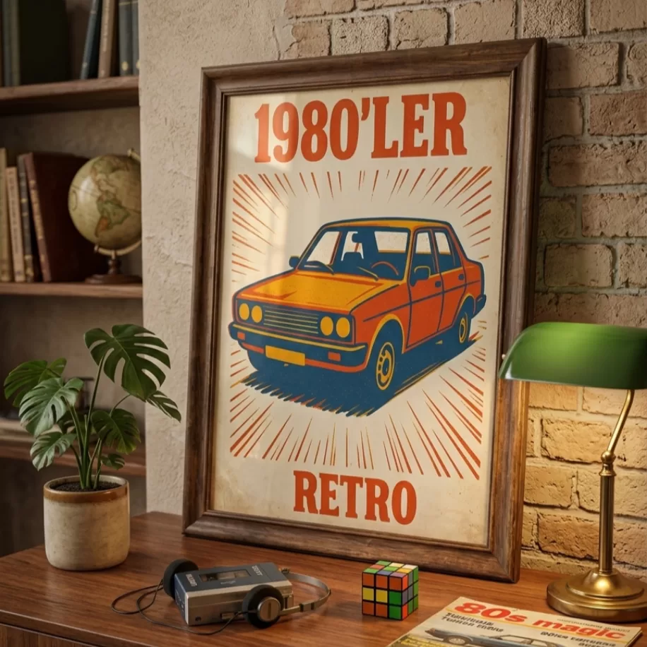 1980 #039;ler Retro Klasik Araba Dijital Poster - Nostaljik Duvar Dekoru A4 PNG (İndirilebilir Ürün) - 2