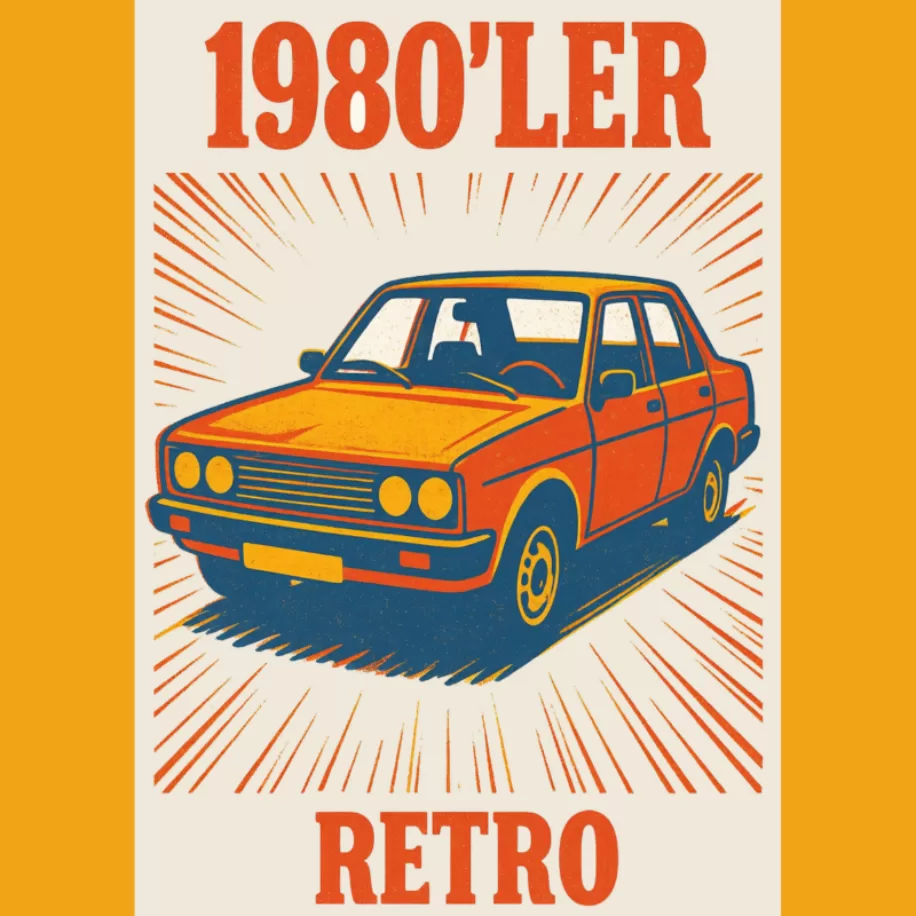 1980 #039;ler Retro Klasik Araba Dijital Poster - Nostaljik Duvar Dekoru A4 PNG (İndirilebilir Ürün) - 4