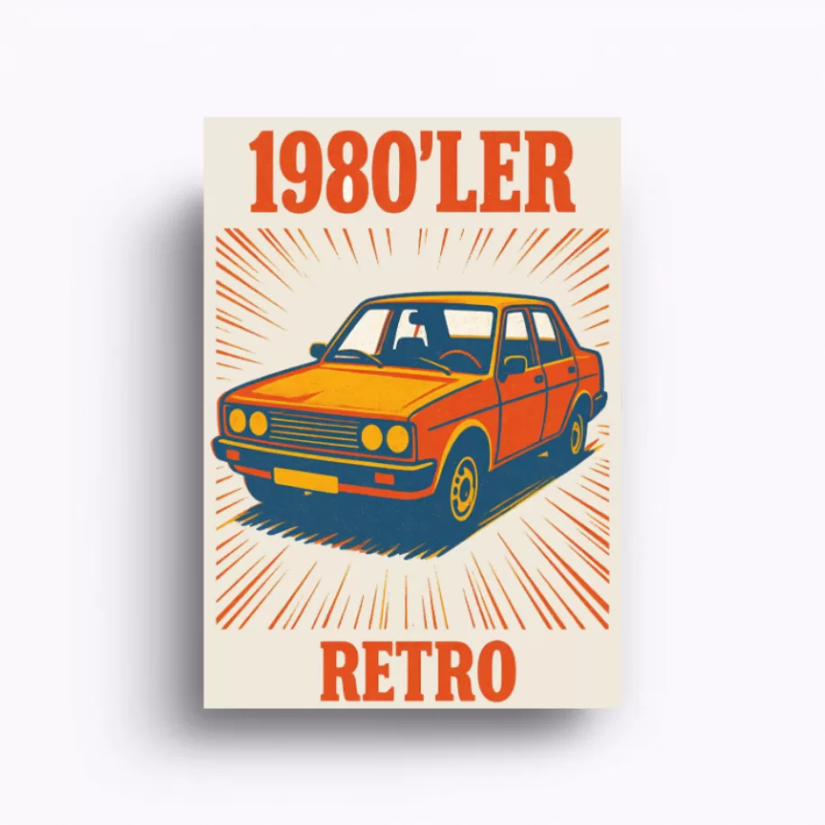 1980 #039;ler Retro Klasik Araba Dijital Poster - Nostaljik Duvar Dekoru A4 PNG (İndirilebilir Ürün)