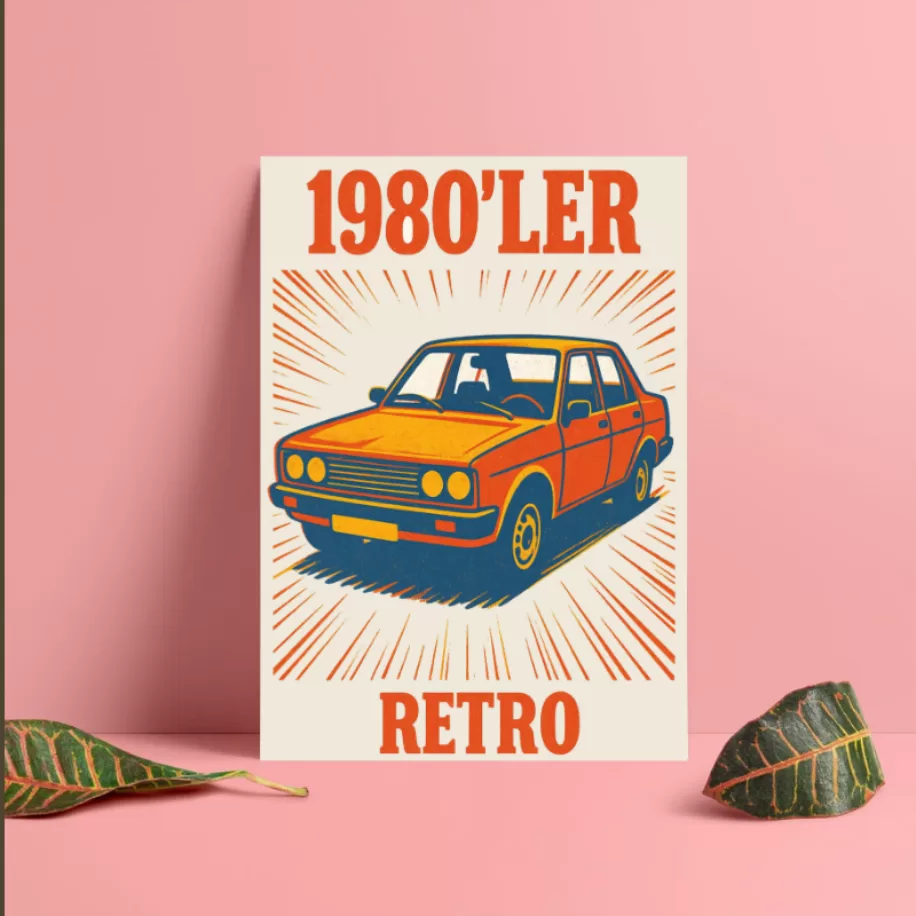 1980 #039;ler Retro Klasik Araba Dijital Poster - Nostaljik Duvar Dekoru A4 PNG (İndirilebilir Ürün) - 5