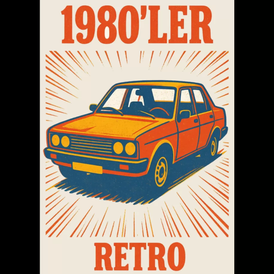 1980'ler Retro Klasik Araba Dijital Poster - Nostaljik Duvar Dekoru A4 PNG (İndirilebilir Ürün) - 3
