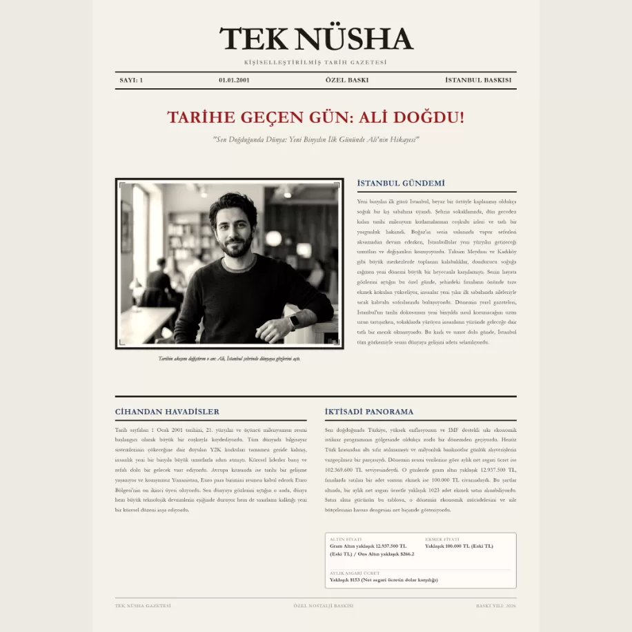 Kişiye Özel Nostaljik Tarih Seti: Gazete, Dergi Kapağı ve İnfografik (Dijital İndirme)