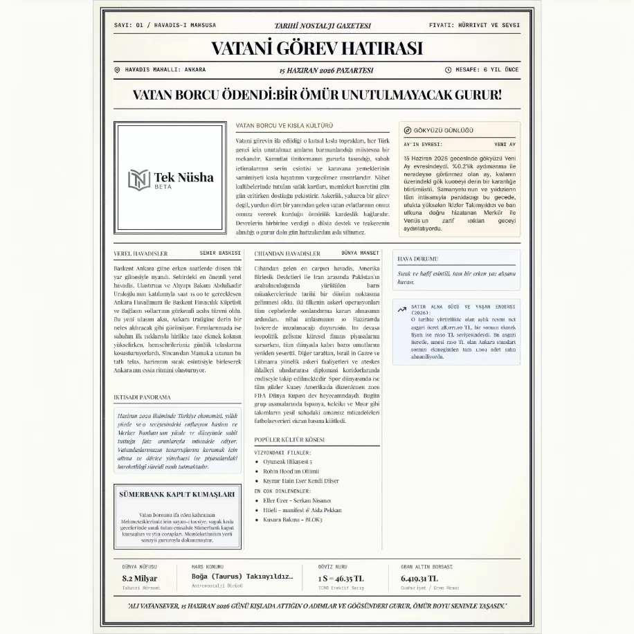Kişiye Özel Askerlik Hatırası Nostalji Gazetesi | Dijital İndirilebilir Poster (A4 PNG)